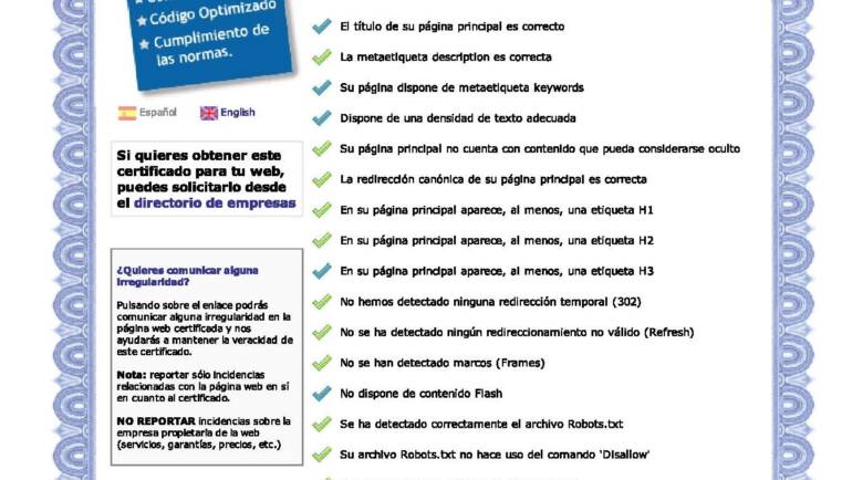 Nuestra web certificada por qweb