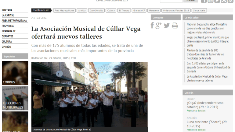 ahoragranada.com: «La Asociación Musical de Cúllar Vega ofertará nuevos talleres»