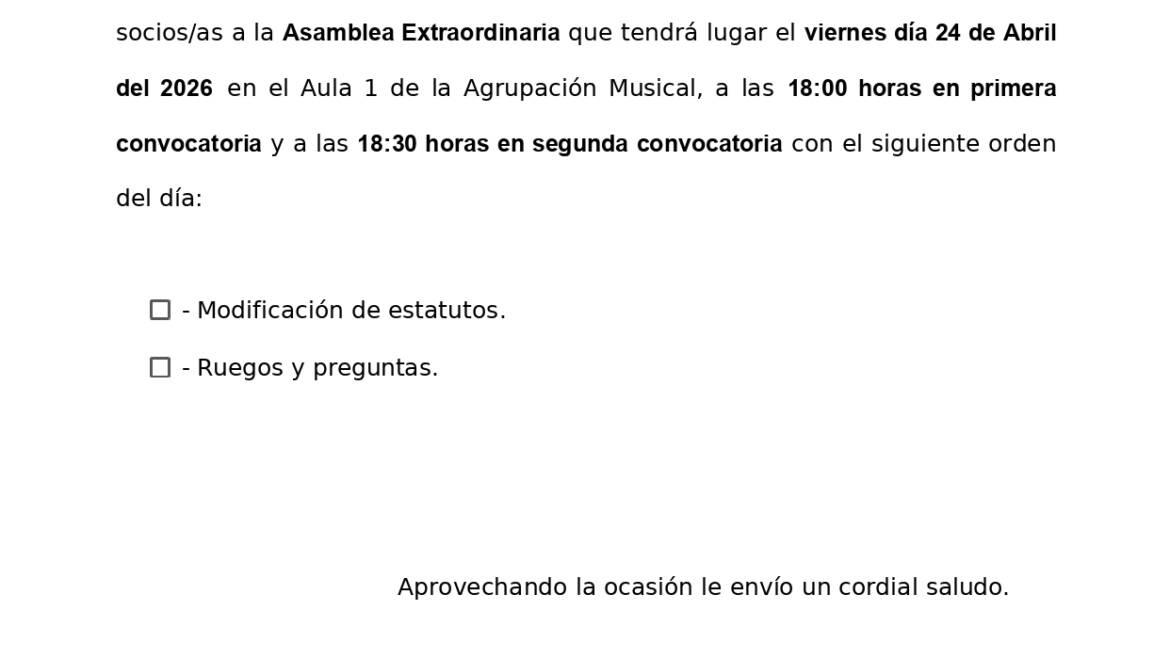 Convocatoria Asamblea Extraordinaria